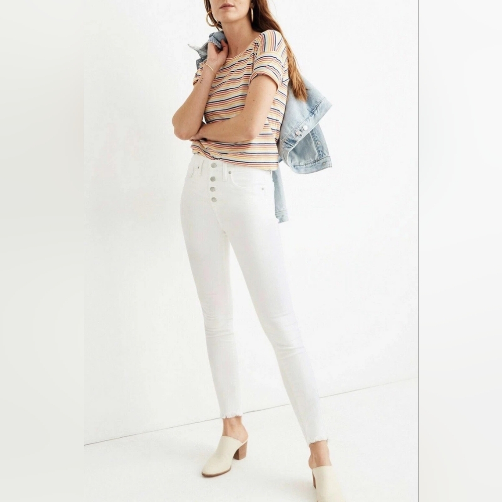 Madewell 9" Mid-Rise Skinny Jeans – White Raw Hem Classic Denim | Size 25